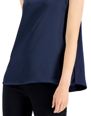 Alfani Women's Satin Front Sleeveless Tank Top Blue Size X-Large