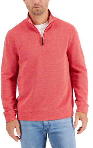 Club Room Men's Birdseye Quarter Zip Pullover Orange Size Medium