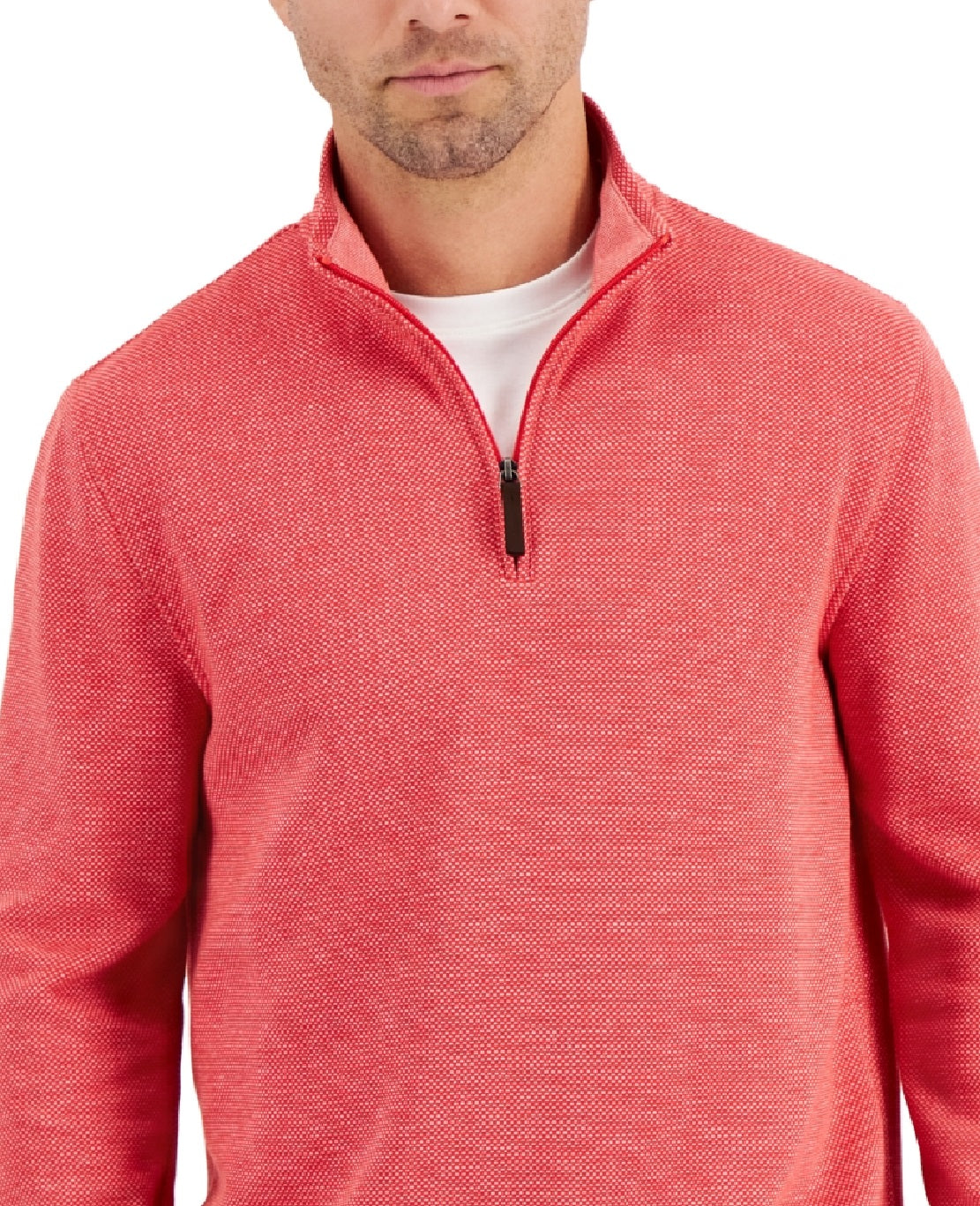 Club Room Men's Birdseye Quarter Zip Pullover Orange Size Medium