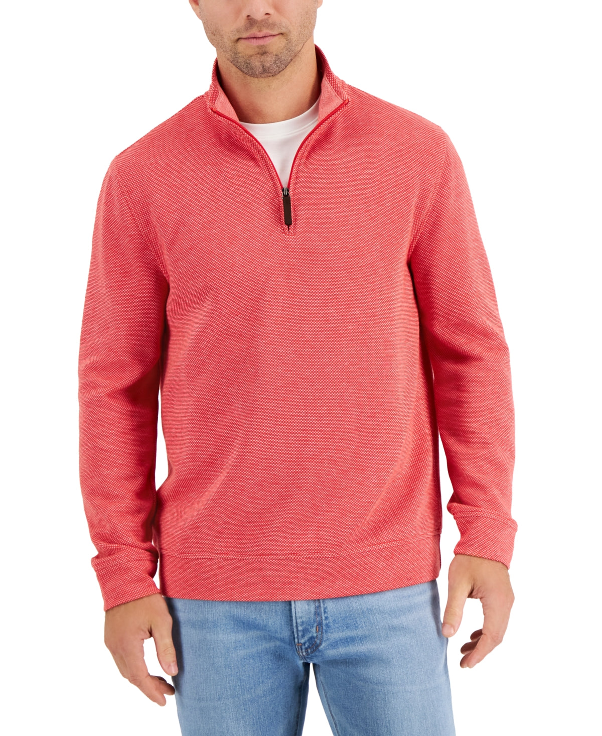 Club Room Men's Birdseye Quarter Zip Pullover Orange Size Large