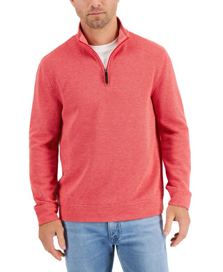 Club Room Men's Birdseye Quarter Zip Pullover Orange Size Large