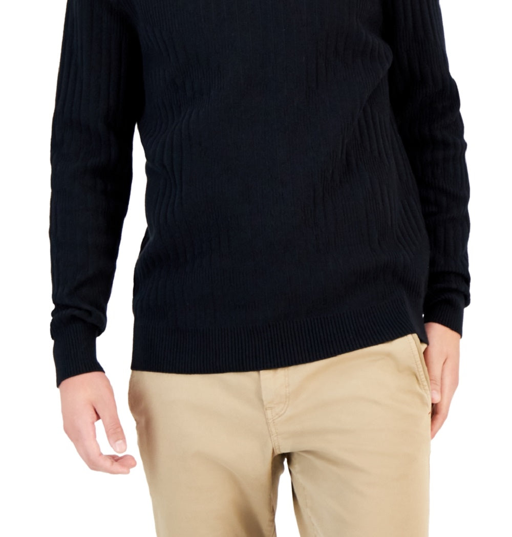 Alfani Men's Ribbed Marble Crewneck Sweater Black Size X-Large