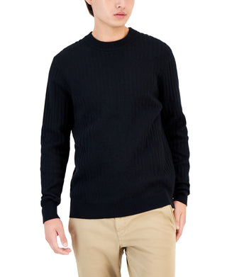Alfani Men's Ribbed Marble Crewneck Sweater Black Size X-Large