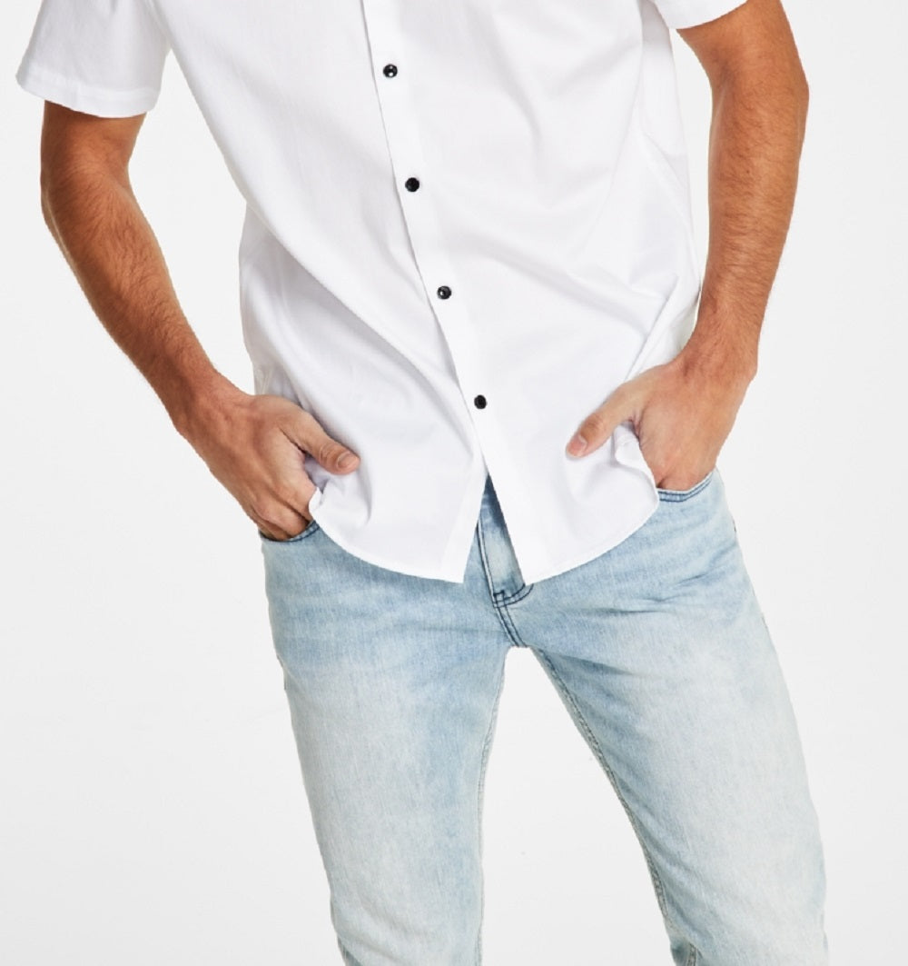 INC International Concepts Men's Tux Classic Fit Solid Button Down Shirt White Size Medium