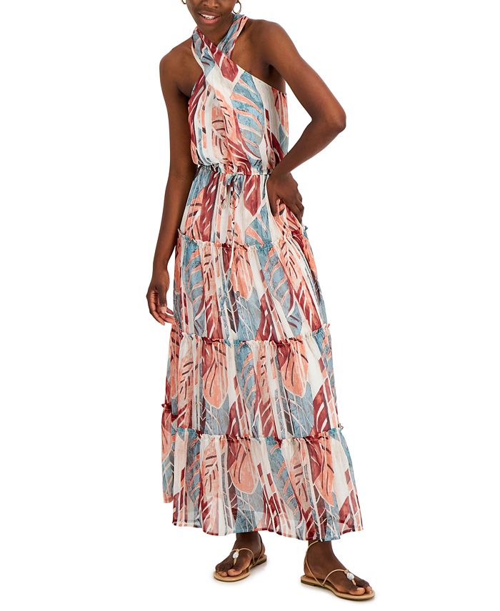 INC International Concepts Women's Printed Halter Dress Blue Size XX-Large