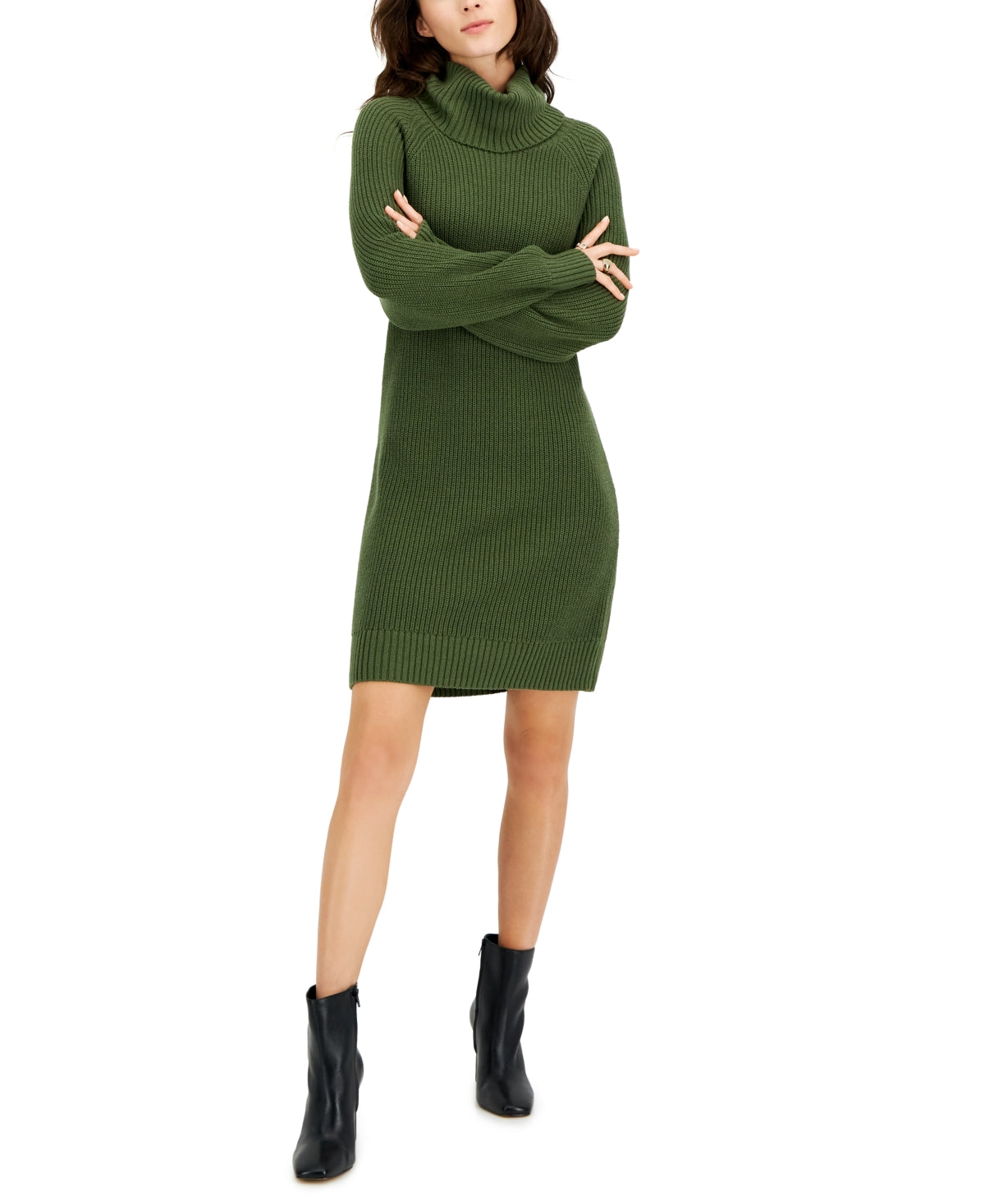 INC International Concepts Women's Turtleneck Sweater Dress Green Size X-Small