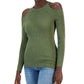 INC International Concepts Women's Ribbed Cold Shoulder Sweater Green Size X-Small