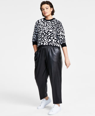 Bar III Women's Cheetah Jacquard Sweater Black Size Large