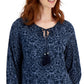 JM Collection Women's Printed Peasant Blouse Blue Size Small