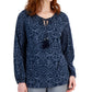 JM Collection Women's Printed Peasant Blouse Blue Size Small