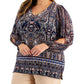 JM Collection Women's Paisley Print Split Sleeve Top Blue Size 3X