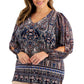 JM Collection Women's Paisley Print Split Sleeve Top Blue Size 3X