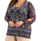 JM Collection Women's Paisley Print Split Sleeve Top Blue Size 3X