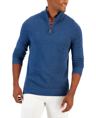 Club Room Men's Quarter Zip Textured Cotton Sweater Blue Size Large