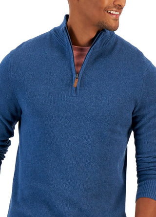 Club Room Men's Quarter Zip Textured Cotton Sweater Blue Size Large