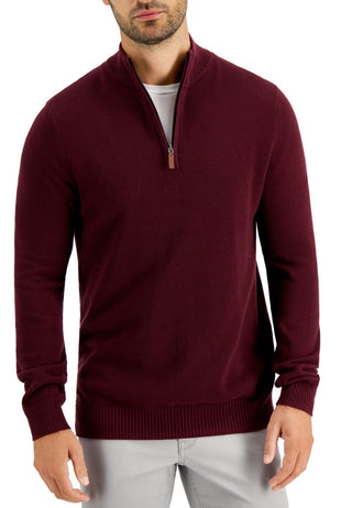 Club Room Men's Quarter Zip Textured Cotton Sweater Red Size Small