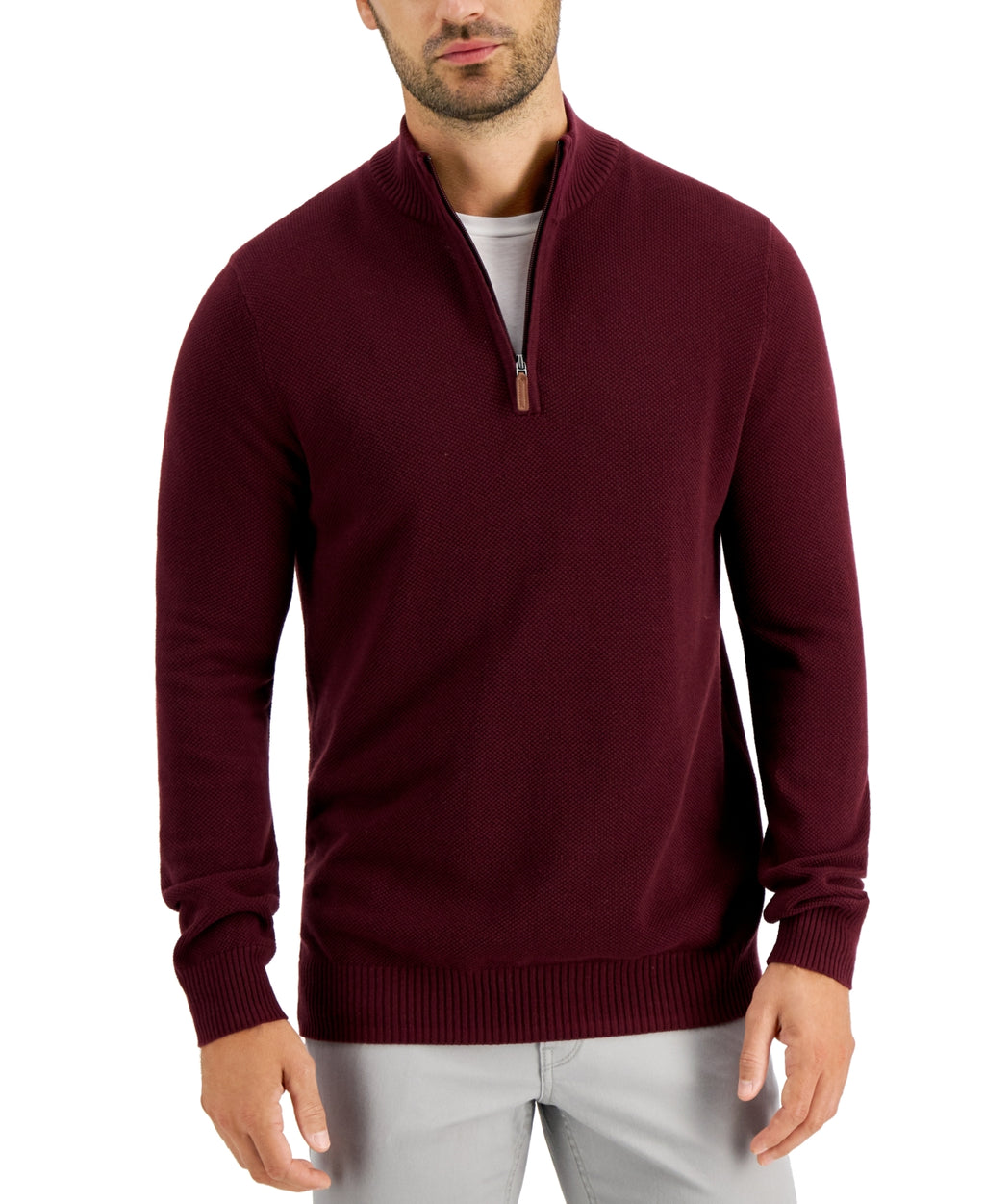 Club Room Men's Quarter Zip Textured Cotton Sweater Red Size Medium ...