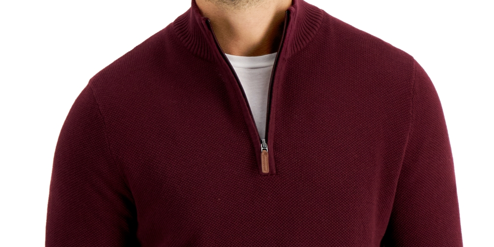 Club Room Men's Quarter Zip Textured Cotton Sweater Red Size XX-Large
