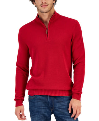 Club Room Men's Quarter Zip Textured Cotton Sweater Red Size Small