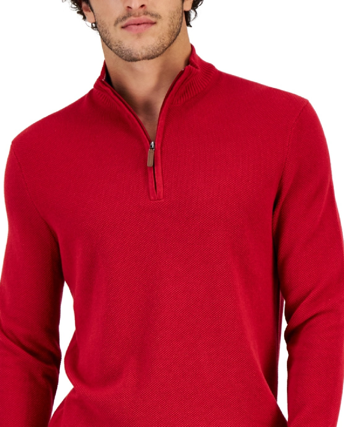 Club Room Men's Quarter Zip Textured Cotton Sweater Red Size Medium