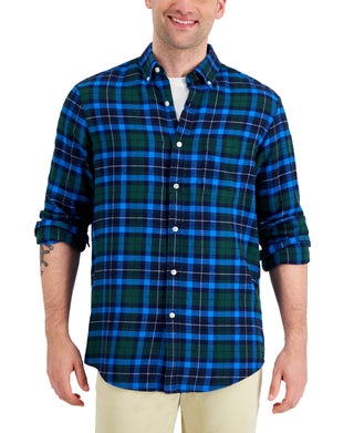 Club Room Men's Regular Fit Plaid Flannel Shirt Blue Size Large