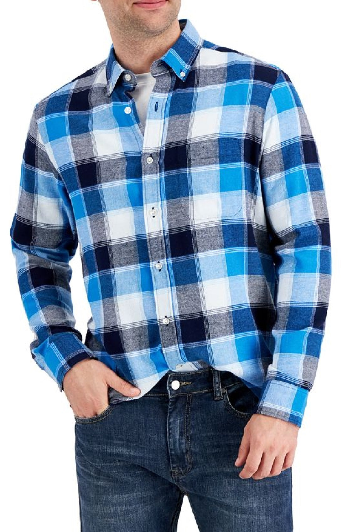 Club Room Men's Regular Fit Plaid Flannel Shirt Blue Size XX-Large