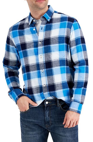 Club Room Men's Regular Fit Plaid Flannel Shirt Blue Size XX-Large