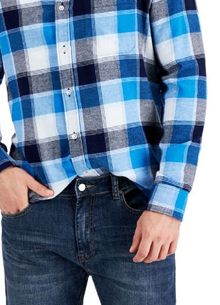 Club Room Men's Regular Fit Plaid Flannel Shirt Blue Size XX-Large