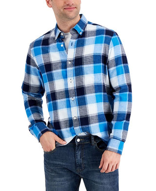 Club Room Men's Regular Fit Plaid Flannel Shirt Blue Size Large