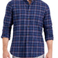 Club Room Men's Regula Fit Brushed Plaid Shirt Blue Size Medium