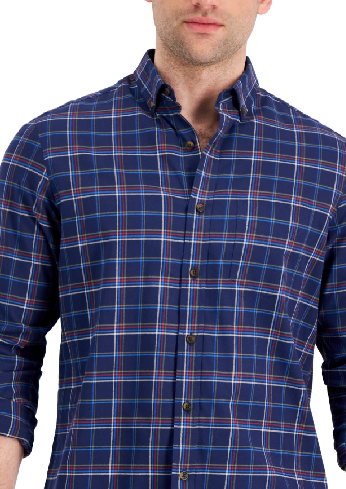 Club Room Men's Regula Fit Brushed Plaid Shirt Blue Size Large