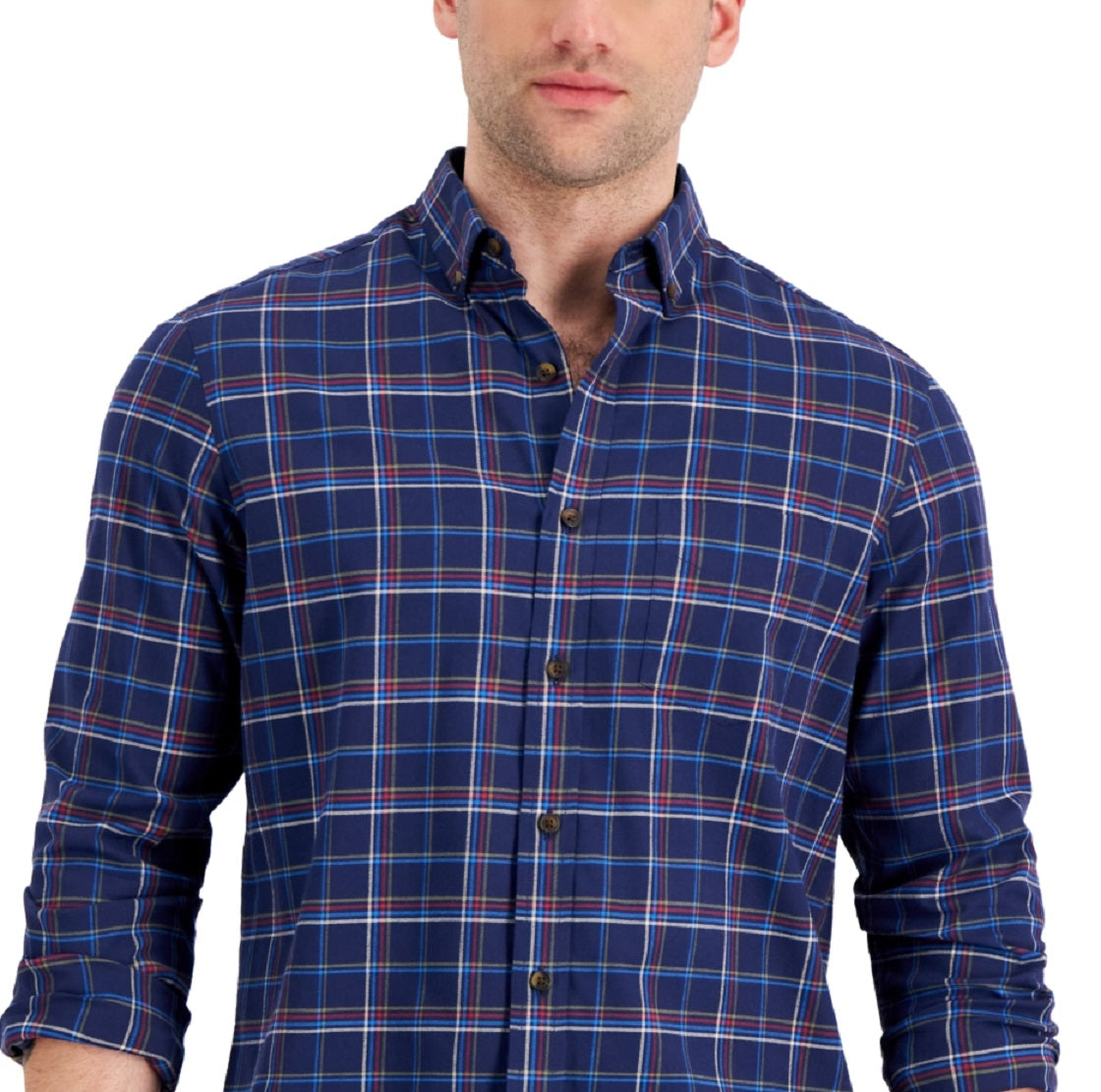 Club Room Men's Regular Fit Brushed Plaid Shirt Blue Size XX-Large