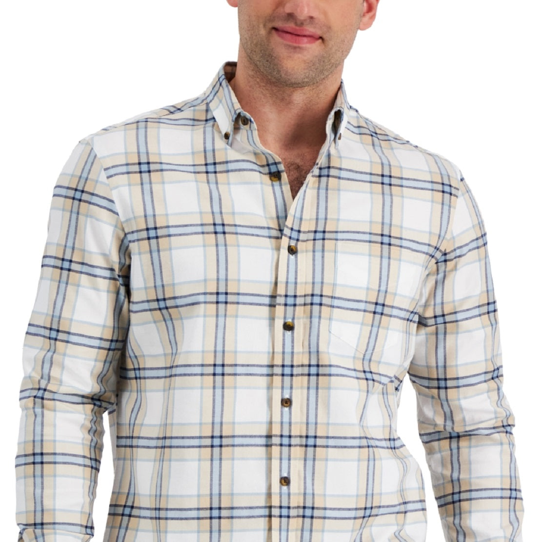 Club Room Men's Regular Fit Brushed Plaid Shirt Brown Size Small