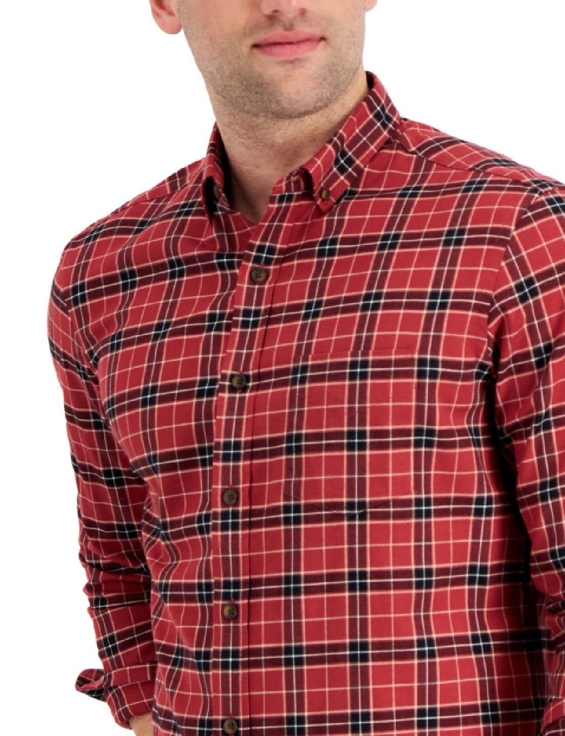 Club Room Men's Regular Fit Brushed Plaid Shirt Red Size Large