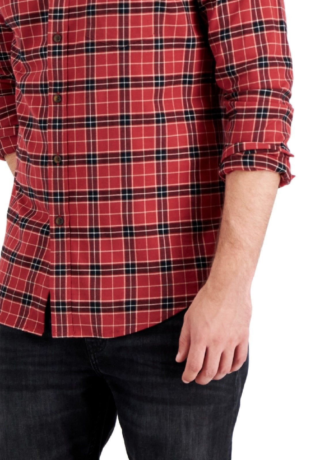 Club Room Men's Regular Fit Brushed Plaid Shirt Red Size Large