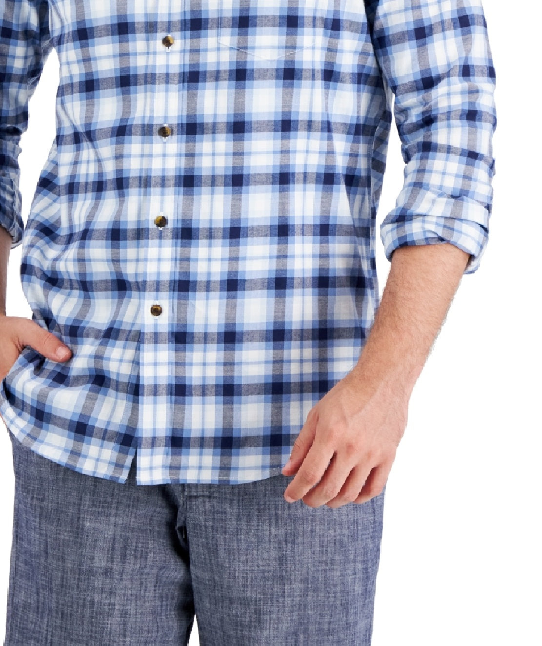 Club Room Men's Regula Fit Brushed Plaid Shirt Blue Size Large