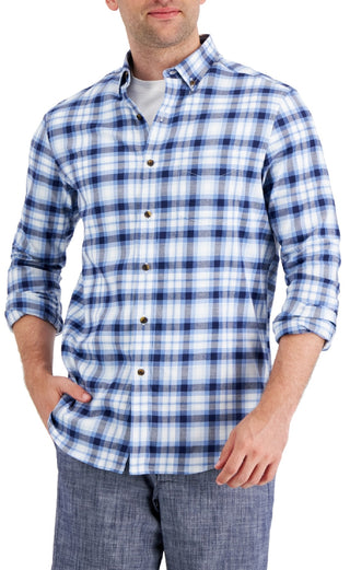 Club Room Men's Regula Fit Brushed Plaid Shirt Blue Size XX-Large