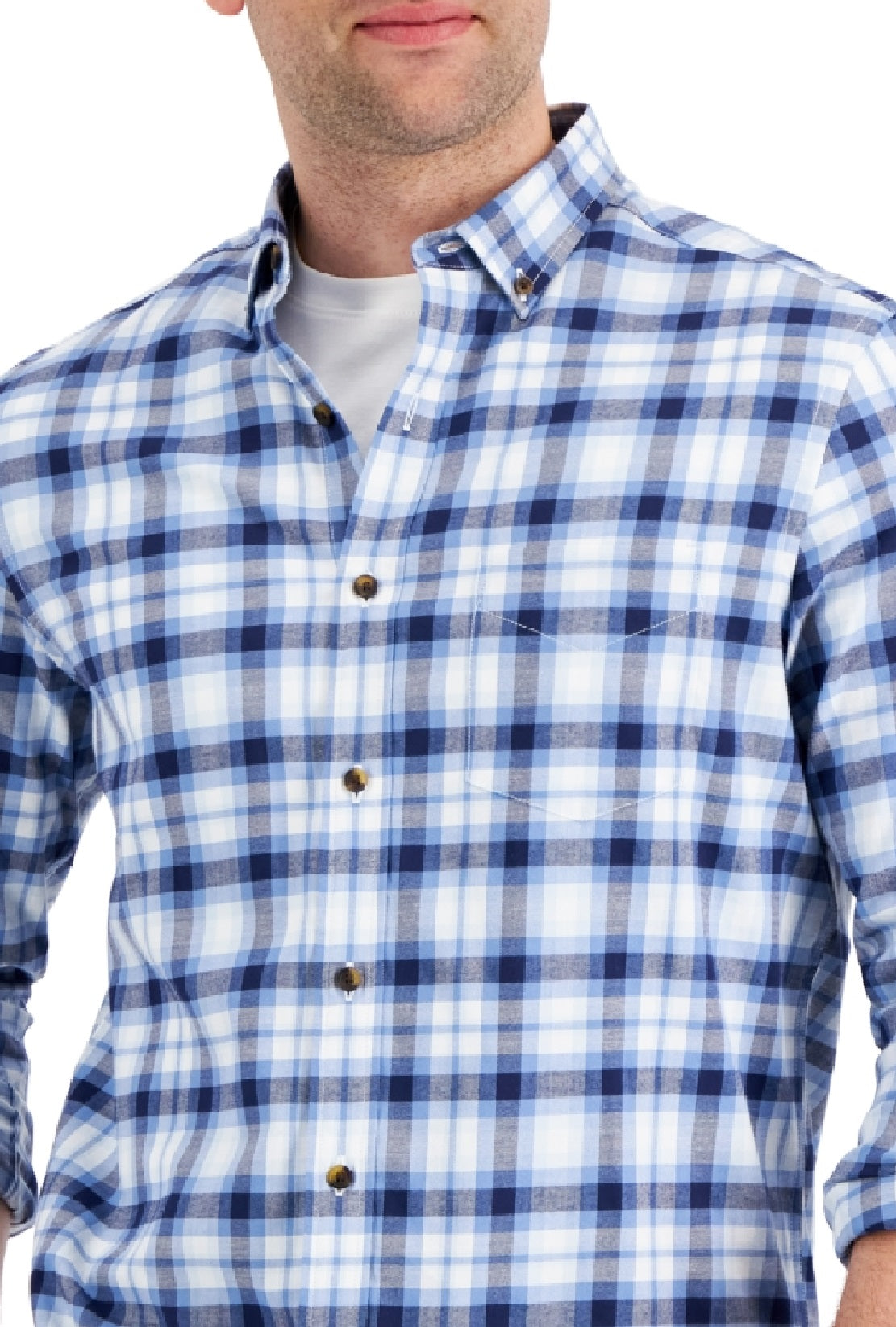 Club Room Men's Regula Fit Brushed Plaid Shirt Blue Size XX-Large