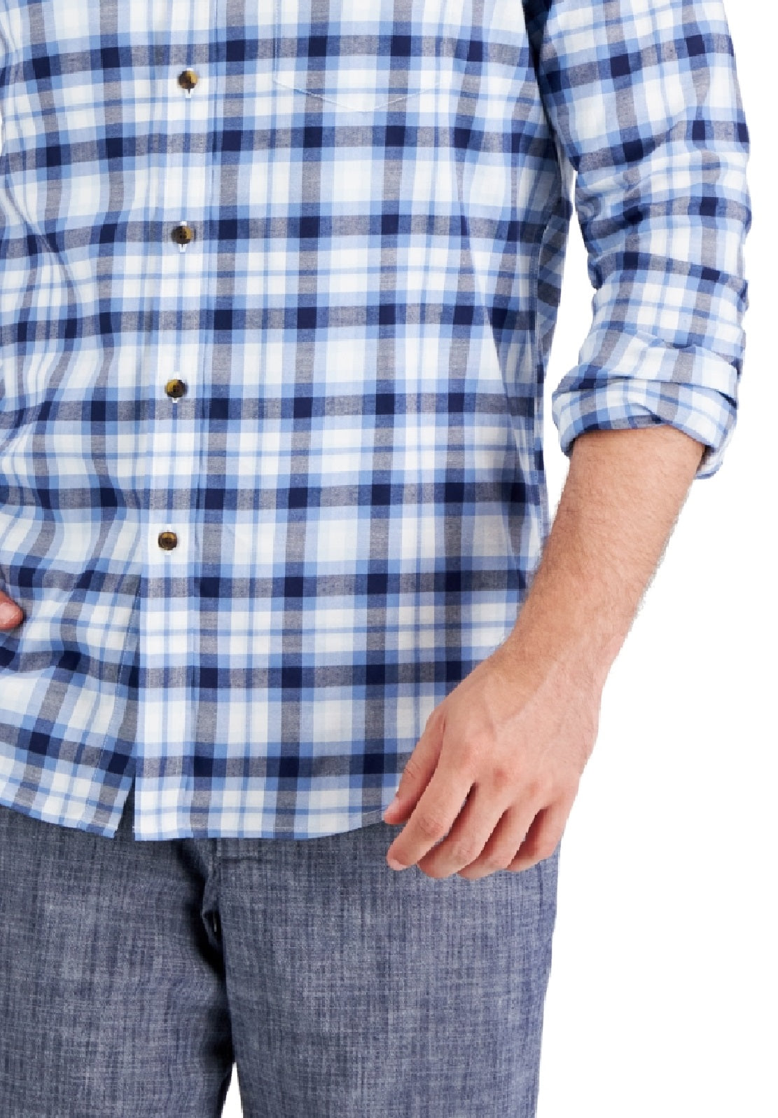 Club Room Men's Regula Fit Brushed Plaid Shirt Blue Size XX-Large