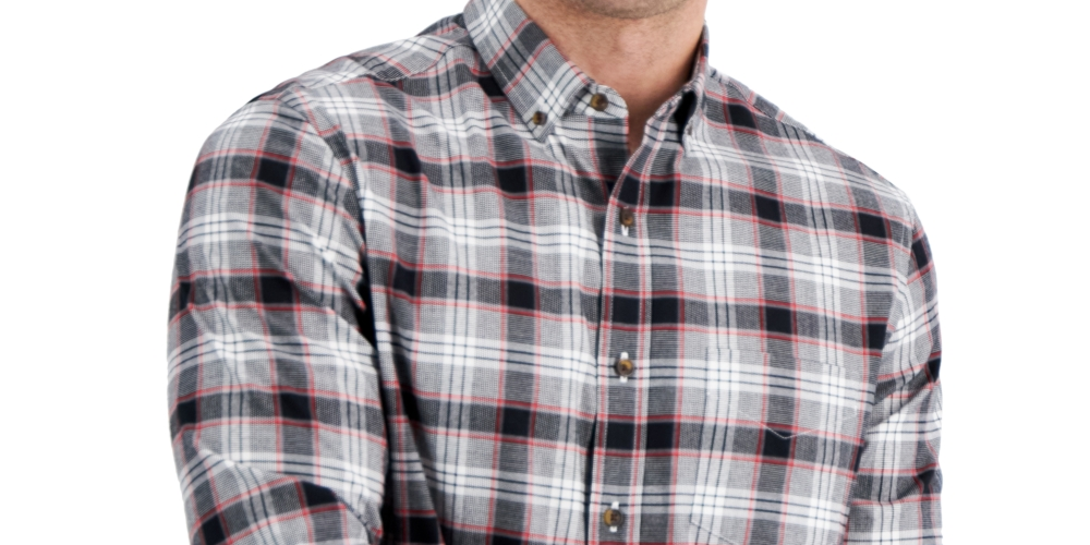 Club Room Men's Regular Fit Brushed Plaid Shirt Black Size X-Large