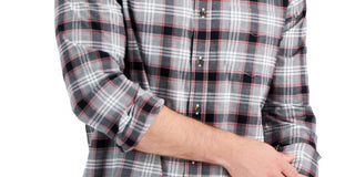 Club Room Men's Regular Fit Brushed Plaid Shirt Black Size X-Large