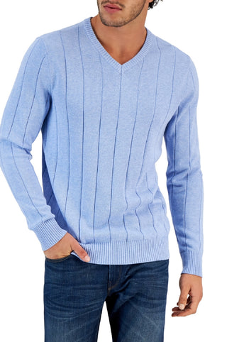 Club Room Men's Drop Needle V Neck Cotton Sweater Blue Size Small