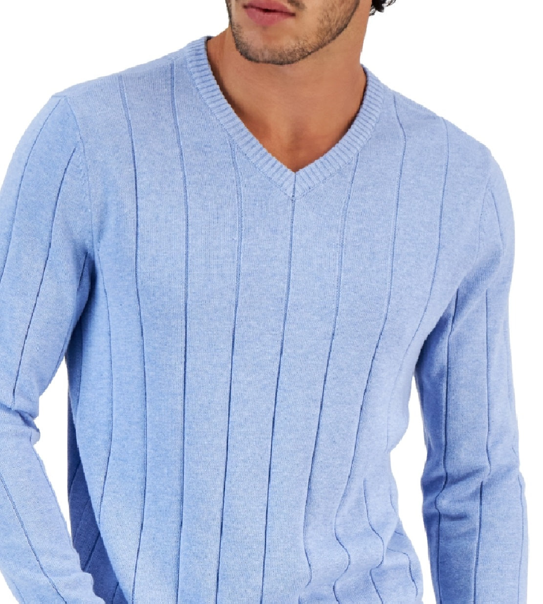 Club Room Men's Drop Needle V Neck Cotton Sweater Blue Size Small