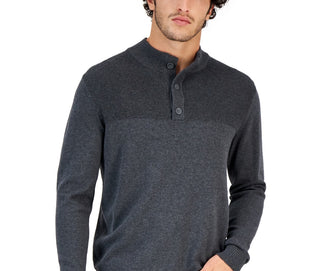 Club Room Men's Button Mock Neck Sweater Gray Size X-Large