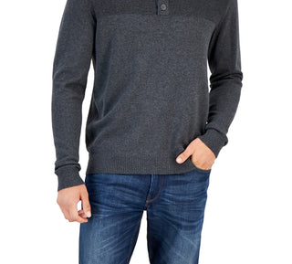 Club Room Men's Button Mock Neck Sweater Gray Size X-Large