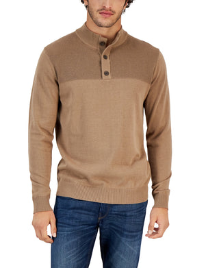 Club Room Men's Button Mock Neck Sweater Brown Size Medium