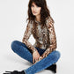 INC International Concepts Women's Leopard Print Mesh Top Brown Size Large
