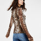 INC International Concepts Women's Leopard Print Mesh Top Brown Size Large