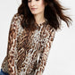 INC International Concepts Women's Leopard Print Mesh Top Brown Size Large
