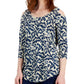 JM Collection Women's Printed Burnout Top Blue Size Large